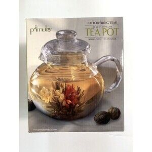 New Primula Flowering 40 oz 5 Cup Clear Glass Tea Pot w/Infuser Tea NOT Included